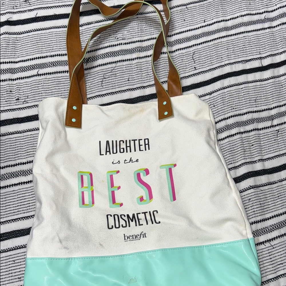 Benefit White and Mint Tote Bag